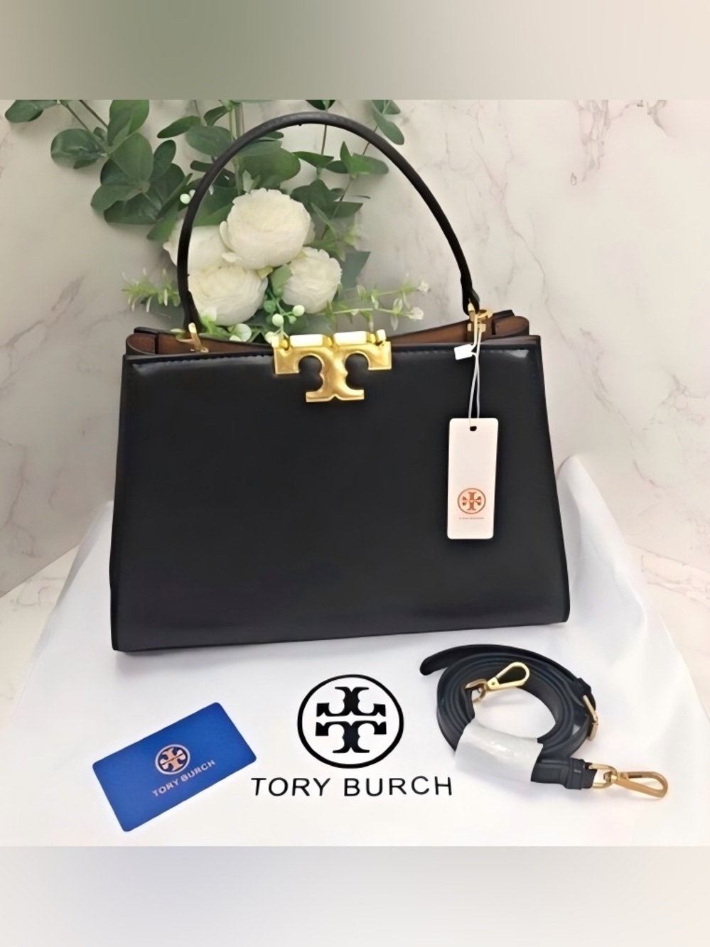 Tory Burch Eleanor Black Leather Bag New